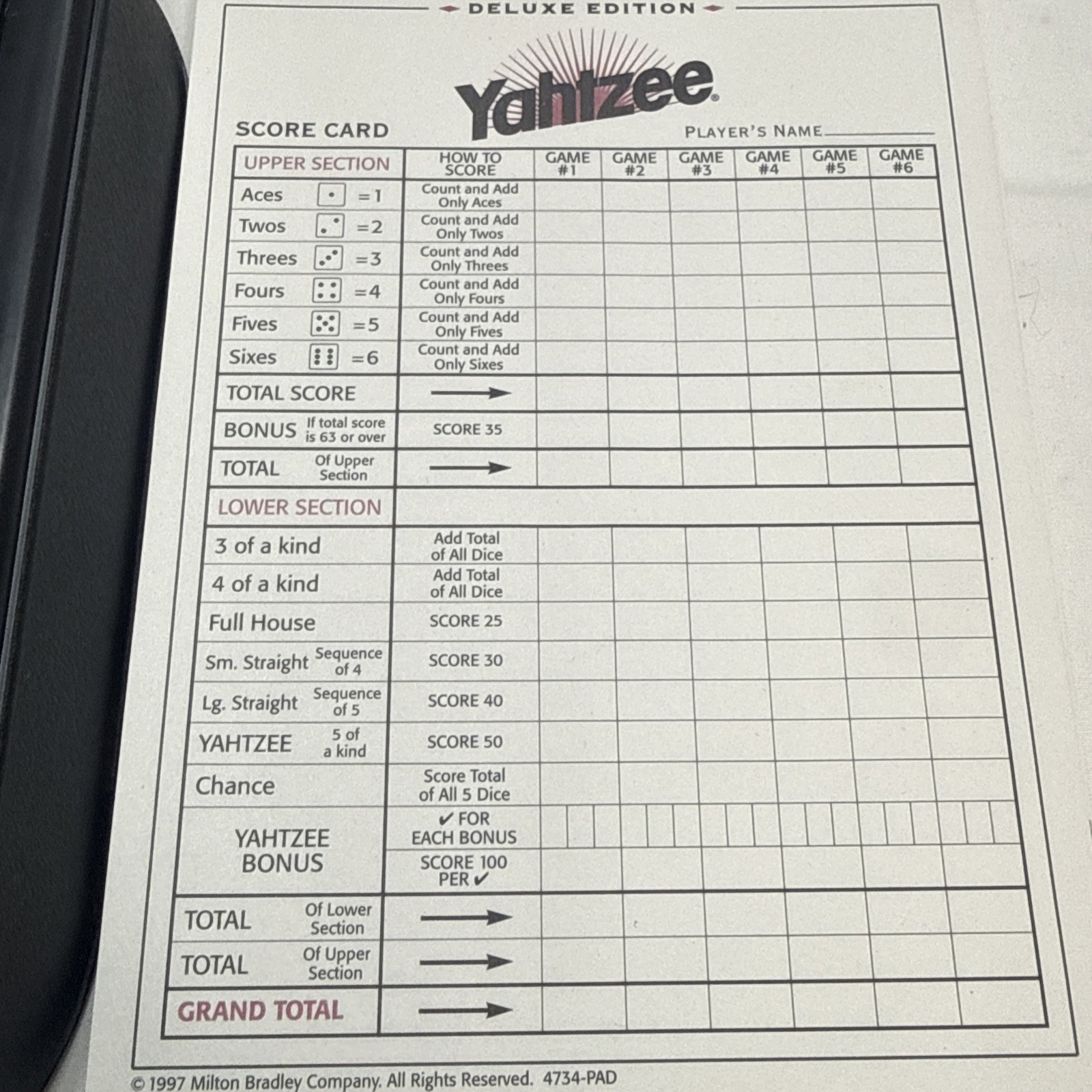 Vintage Yahtzee Deluxe Edition 1997 Gold Glitter Dice Pencils Tokens Complete