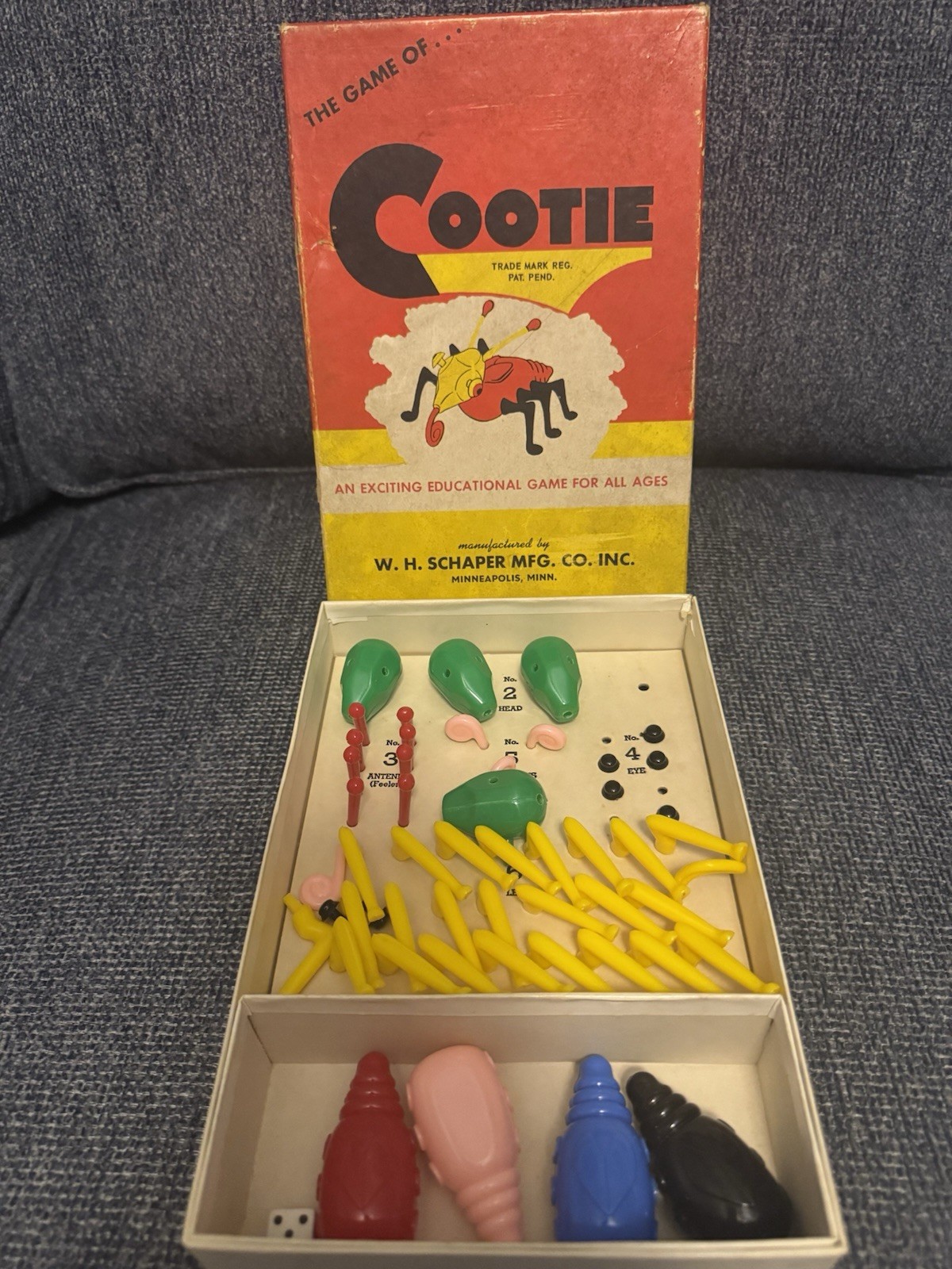 Vintage Bug Game: “Cootie” 1949 Original Box W.H. Schaper MFG.