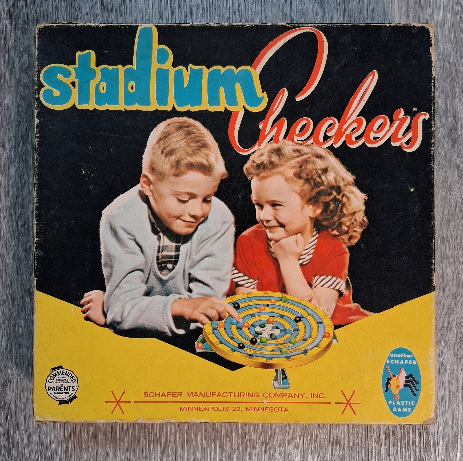 Stadium Checkers (1952) Marble Board Game W. H Schaper Mfg Co. Made In USA!!