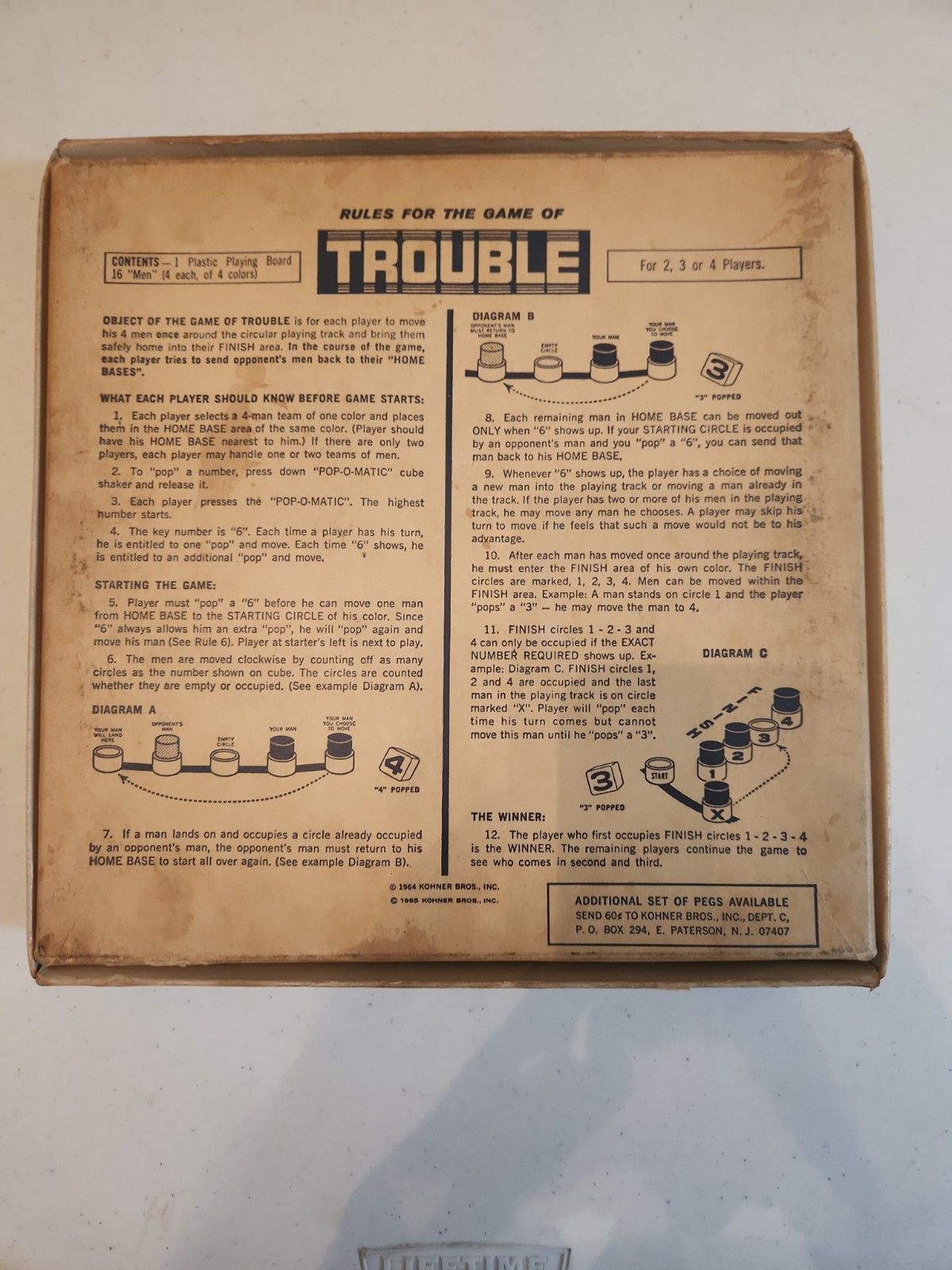 Trouble (1965) Kohner Bros • COMPLETE • Pop‑O‑Matic • Vintage Board Game