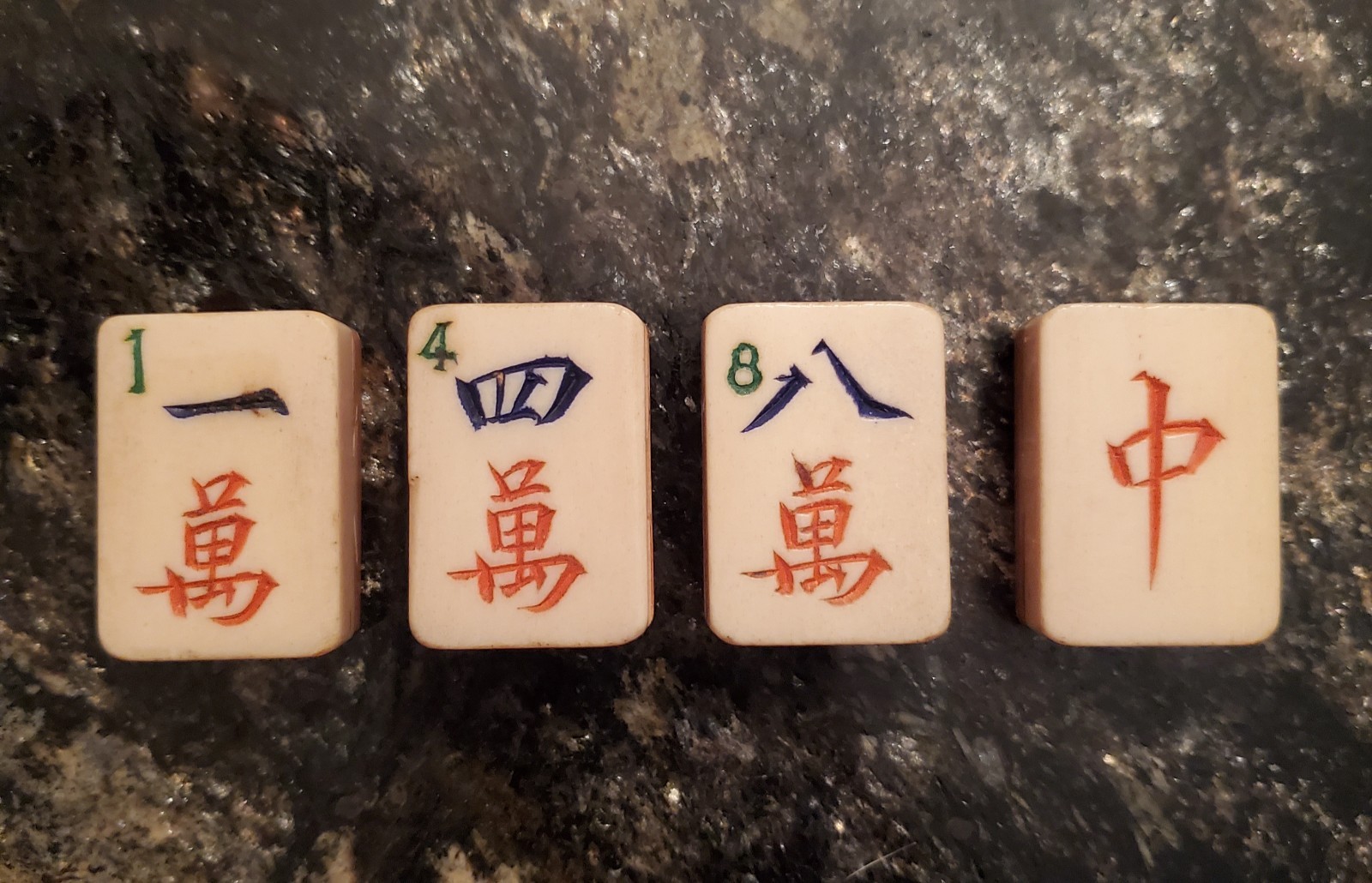 Vtg 1920s Bone&Bamboo Mahjong Replacement Tiles Lot of 4 (Craks & Red Dragon)