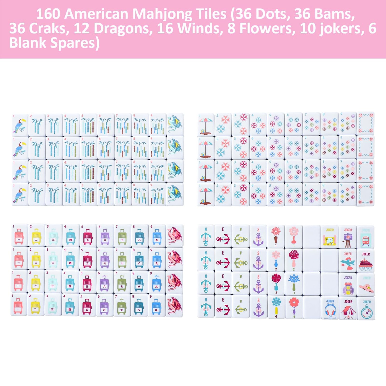 My Mahjong Trove 160 Pink Printed American Mahjong Game Set Carrying Bag And