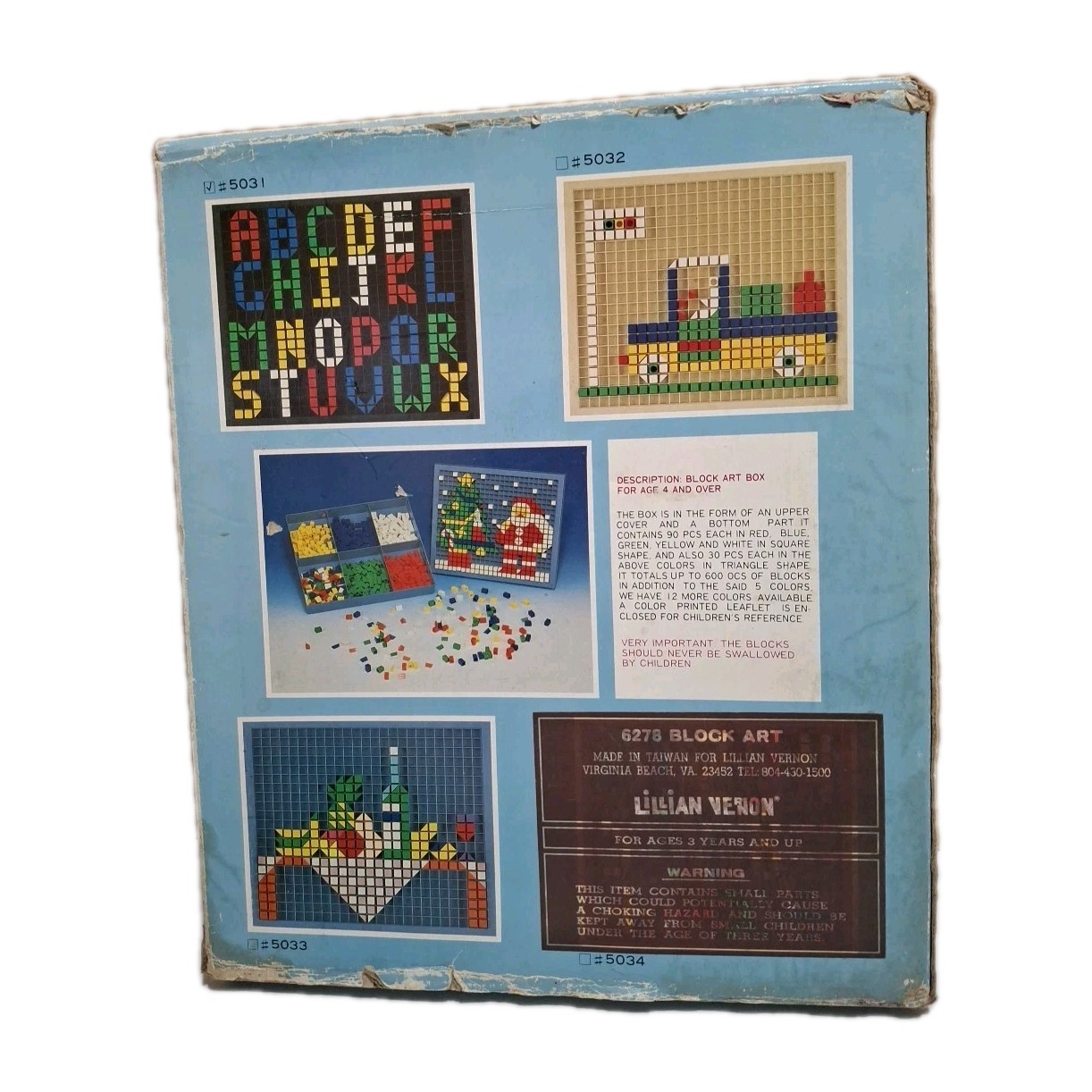 Lilian Vernon Vintage Block Art Box With Colored Pieces Made In Taiwan