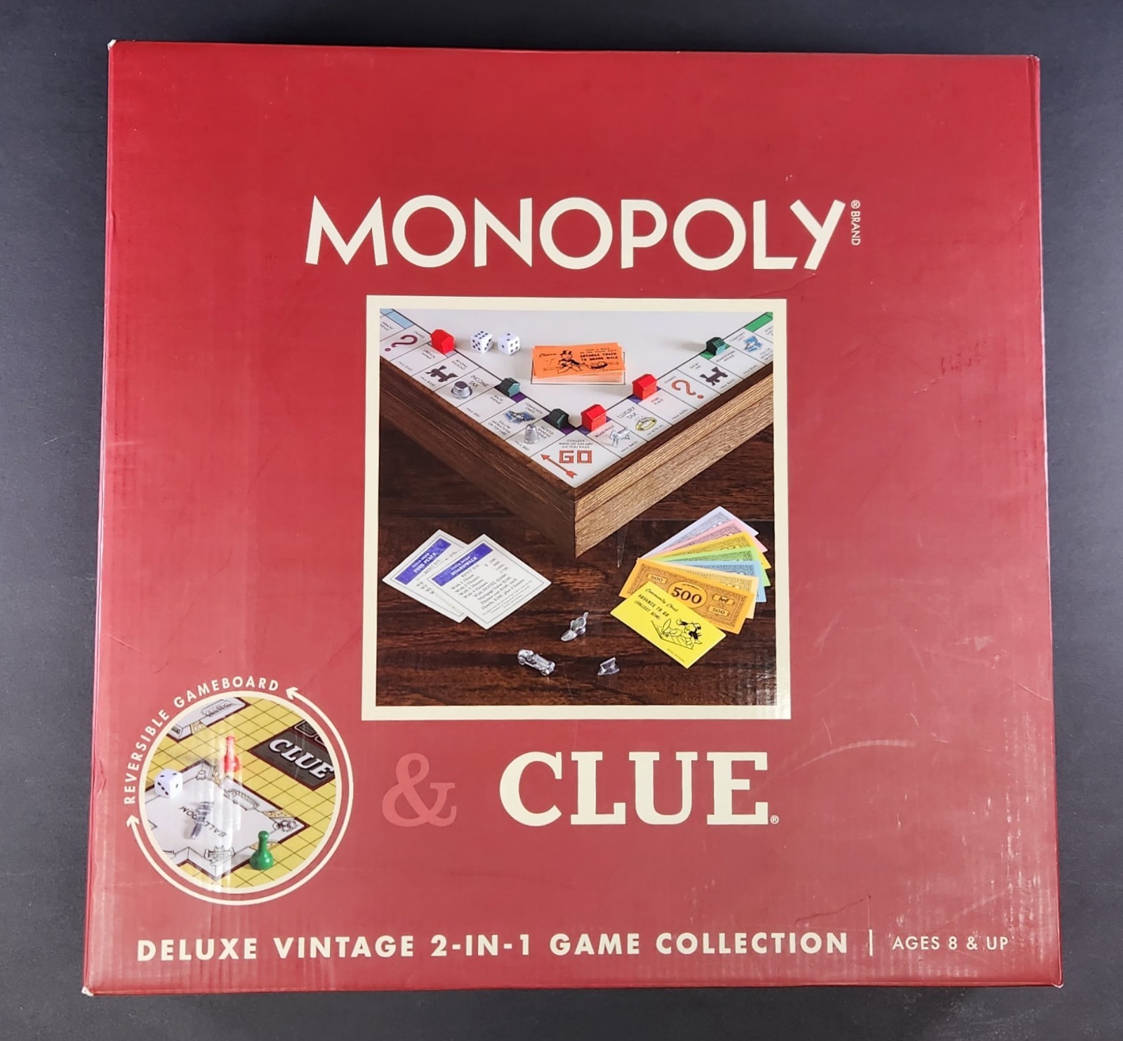 MONOPOLY and Clue Deluxe Vintage 2 in 1 Wood Game Collection Set NIB Sealed