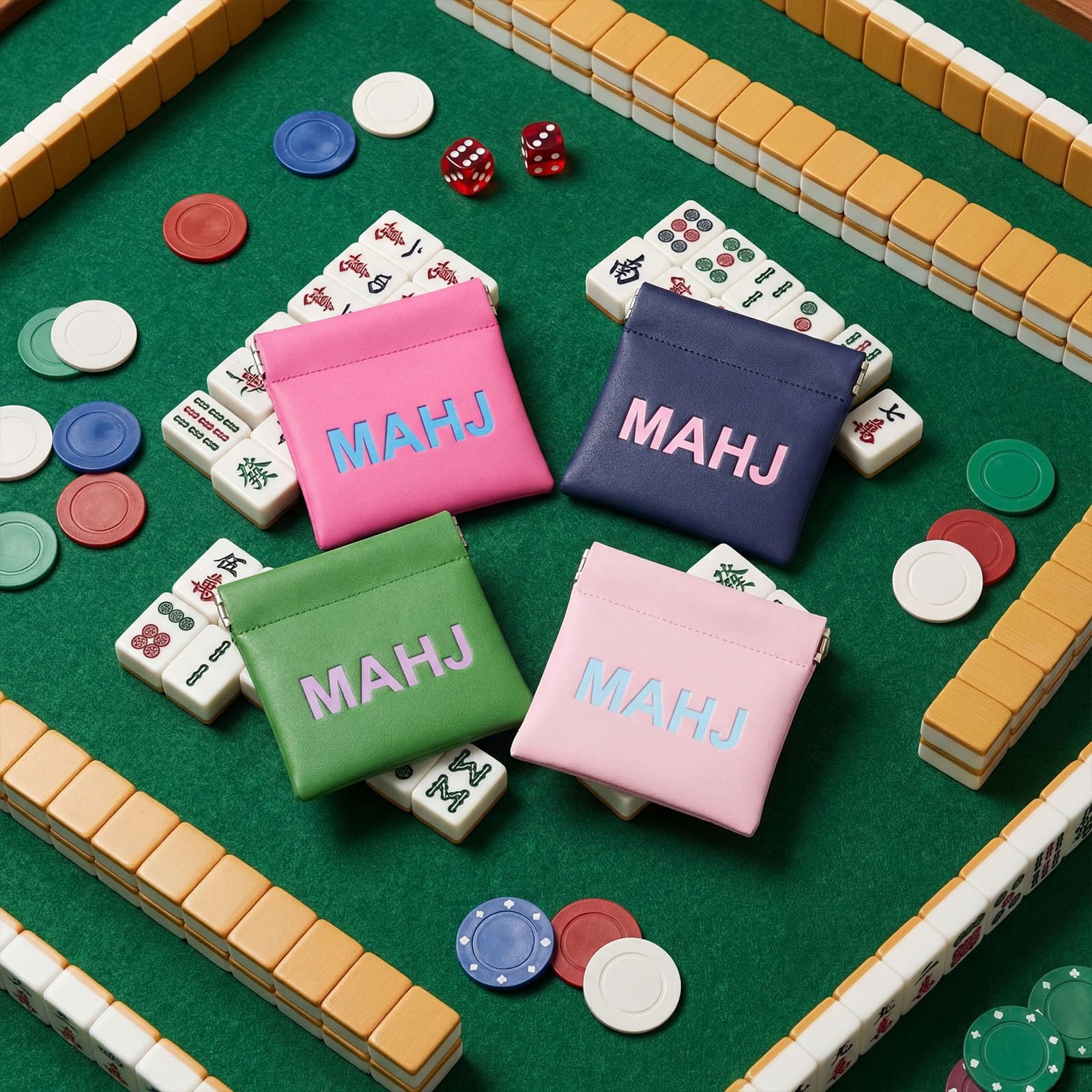 Mahjong Dice Bags 3.8 x 3.9 in PU Squeeze Mahjong Pouch Mini Dice Coin Tiles …