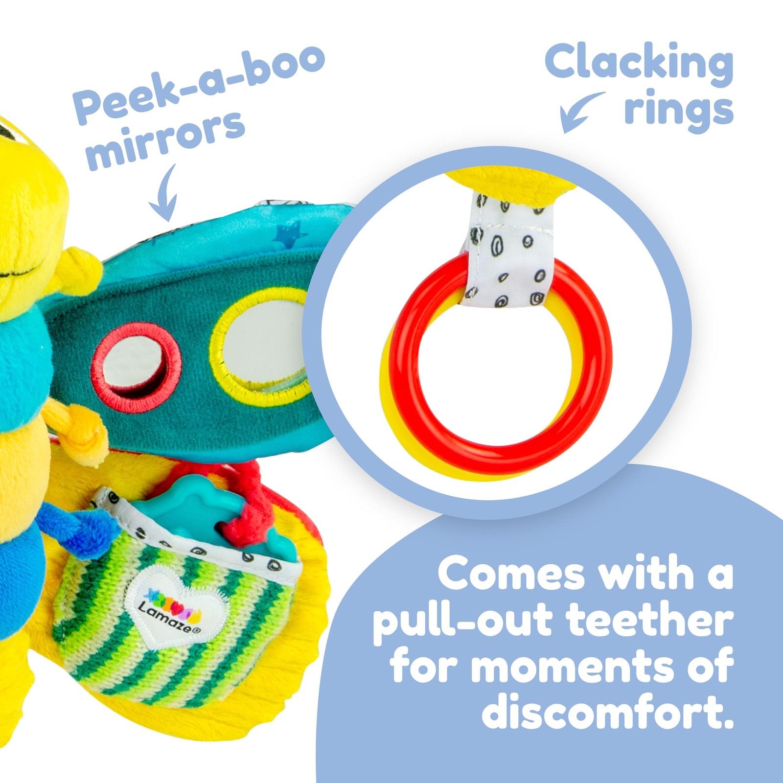 Clip On Car Seat Stroller Toy Freddie Firefly Sensory Crinkle Lamaze Lady High